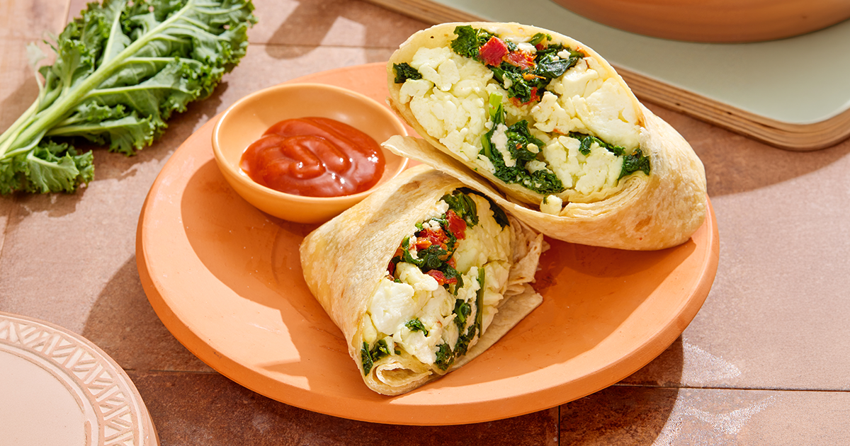 Rachel's Kitchen Spinach, Feta & Egg White Wrap sliced open
